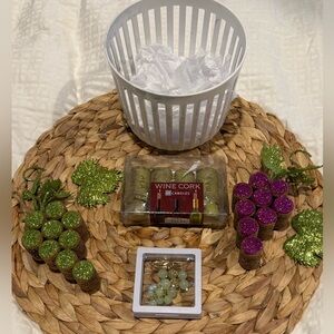 Assorted Glitter Wine Cork Decorations with White Basket